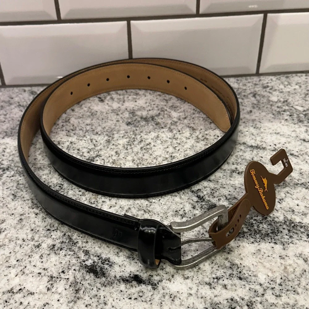 Tommy Bahama Men's Black Leather Belt Size Large 38-40‎ Dress Casual